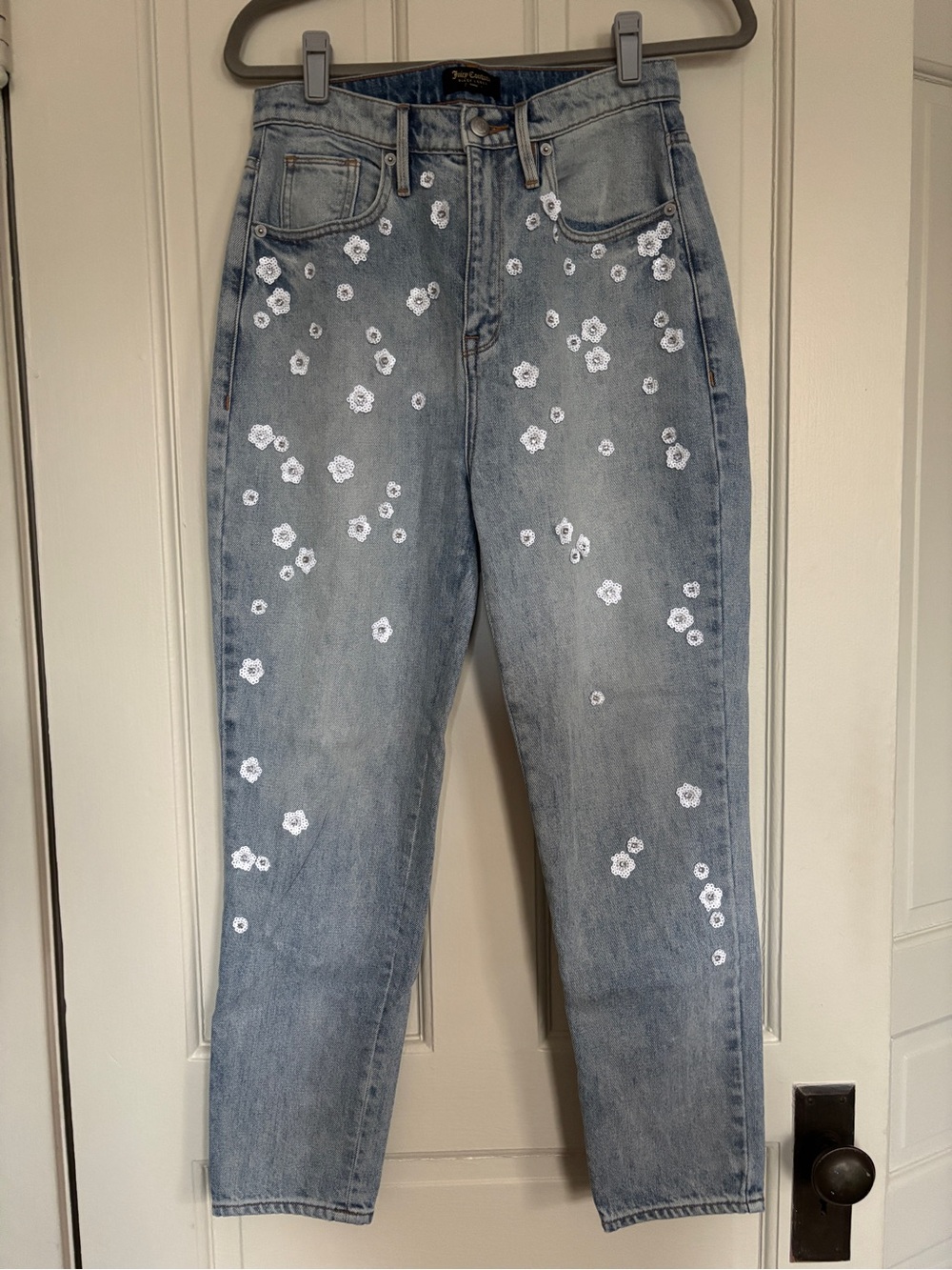 Juicy Couture High-Rise Sequin Floral Embroidered Women’s Jeans